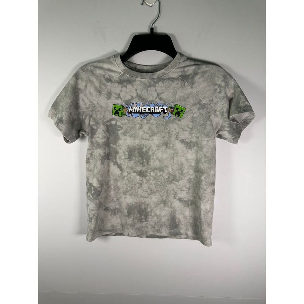 Minecraft T-Shirt Boys M Gray Tie Dye Short Sleeve Graphic Steve Creeper Back
